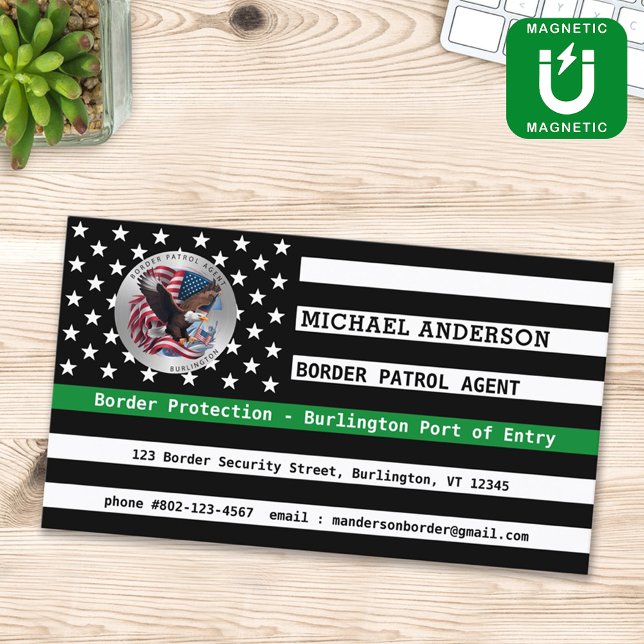 Custom Federal Law Enforcement Thin Green Line Magnetic Business Card (Creator Uploaded)