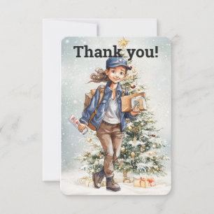 Custom Female Letter Carrier Christmas Tree Thank You Card