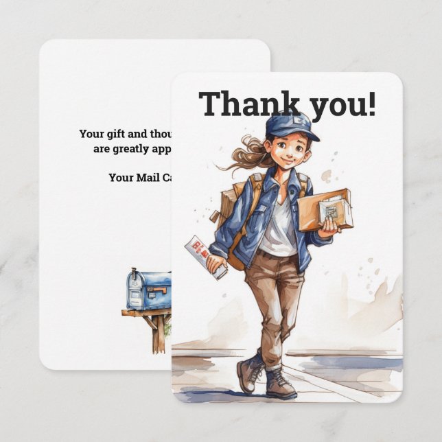 Custom Female Letter Carrier  Thank You Card (Front/Back)