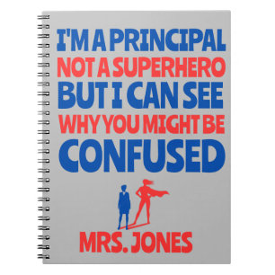 Custom Female Principal funny Superhero red blue Notebook