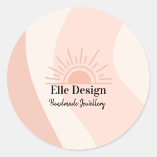 Custom Feminine Blush Pink Professional Boho Sun Classic Round Sticker