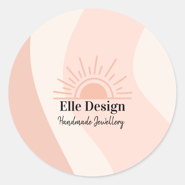 Custom Feminine Blush Pink Professional Boho Sun Classic Round Sticker (Front)
