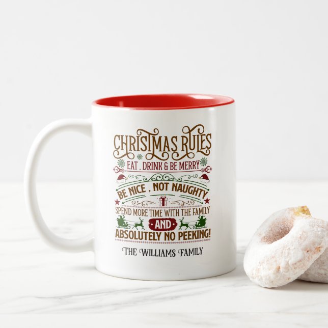 Custom Festive Christmas Rules Mug (With Donut)