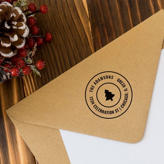 Custom Festive Christmas Tree Round Family Address Self-inking Stamp (Creator Uploaded)