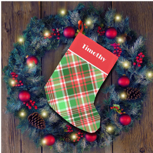 Custom Festive Classic Red Green Plaid Small Christmas Stocking