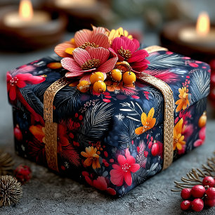Custom Festive Floral and Pine Christmas Wrapping Paper
