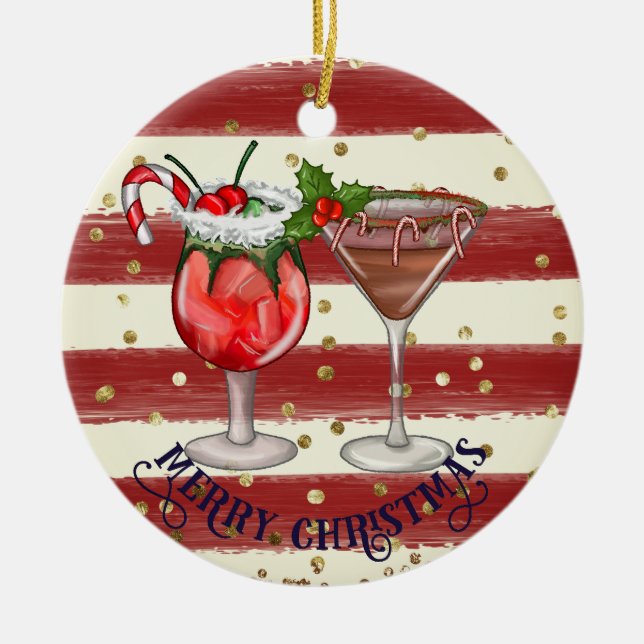 Custom Festive Holiday Drinks Christmas Ornament (Front)