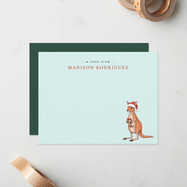 Custom Festive Kangaroo With Santa Hat Christmas Card (Front/Back In Situ)