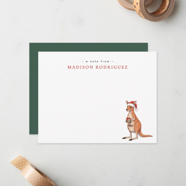 Custom Festive Kangaroo With Santa Hat Christmas Card (Front/Back In Situ)