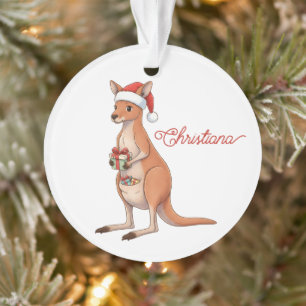 Custom Festive Kangaroo With Santa Hat Christmas Ornament