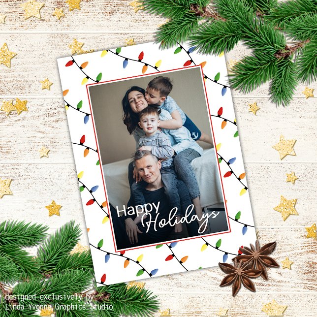 Custom Festive Party String Lights Pattern Holiday Card (Creator Uploaded)