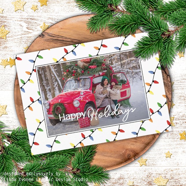 Custom Festive Party String Lights Pattern Holiday Card (Creator Uploaded)