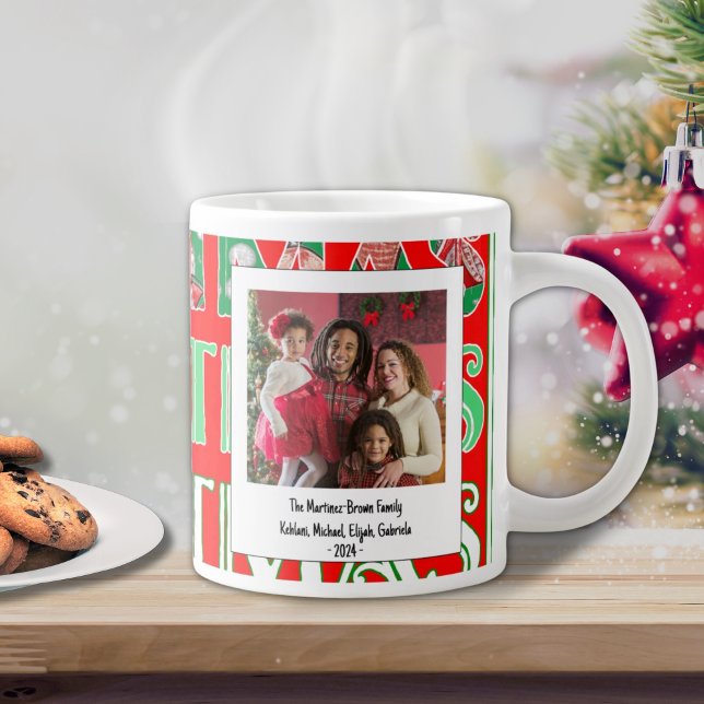 Custom Festive Red Green Christmas Photo Large Coffee Mug (Creator Uploaded)