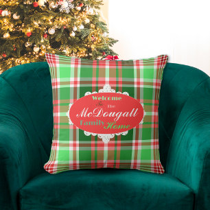 Custom Festive Red Green White Christmas Holiday Throw Pillow