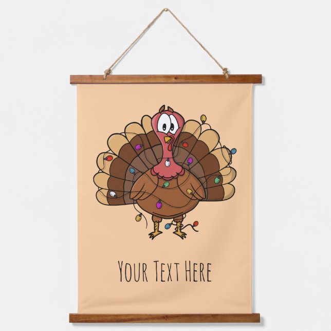 Custom Festive Turkey with String Lights Hanging Tapestry (Front)