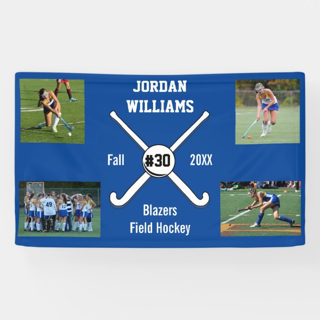 Custom Field Hockey Photo Collage Name Team Number Banner (Horizontal)