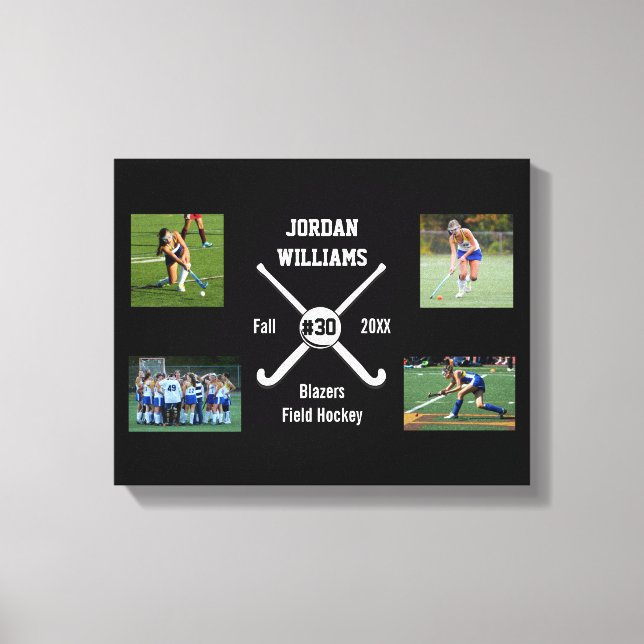 Custom Field Hockey Photo Collage Name Team Number Canvas Print (Front)