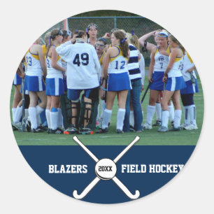 Custom Field Hockey Photo Collage Name Team Number Classic Round Sticker
