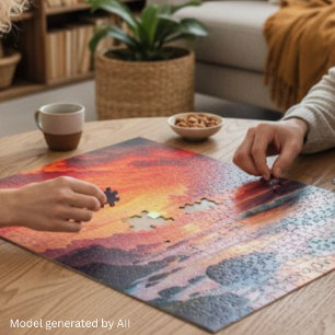 Custom Fiery Sunset Coastline – Ocean Cliffs Jigsaw Puzzle