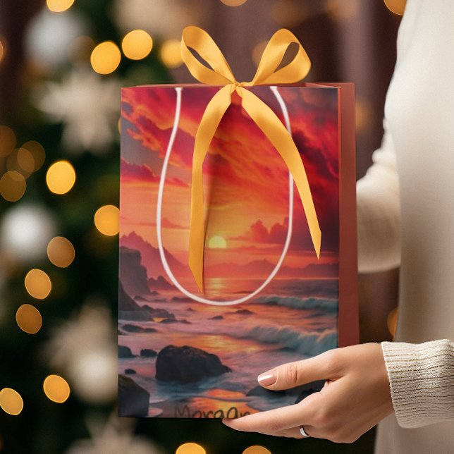 Custom Fiery Sunset Coastline – Ocean Cliffs Medium Gift Bag (Creator Uploaded)