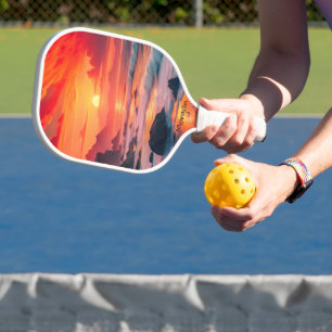 Custom Fiery Sunset Coastline – Ocean Cliffs Pickleball Paddle