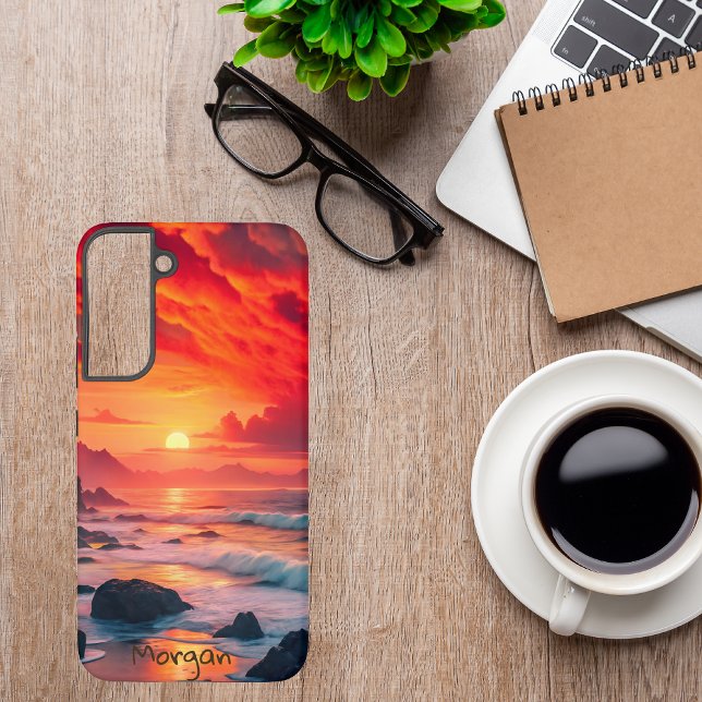 Custom Fiery Sunset Coastline – Ocean Cliffs Samsung Galaxy S22+ Case (Creator Uploaded)