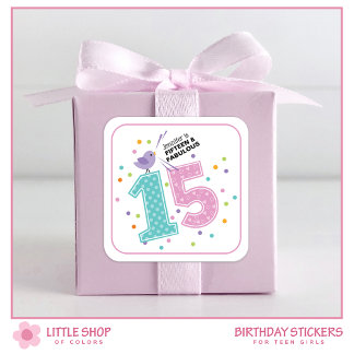 Custom Fifteen and Fabulous Pink Confetti Birthday Square Sticker