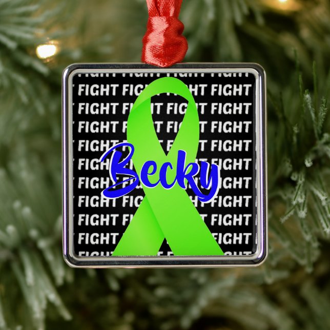 CUSTOM Fight Lymphoma Cancer Lime Green Ribbon Metal Ornament (Tree)