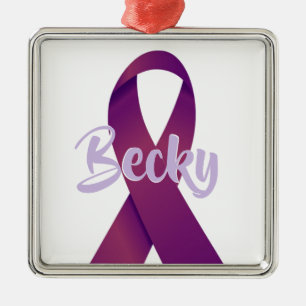 CUSTOM Fight Pancreatic Cancer Purple Ribbon Metal Ornament