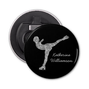 Custom Figure Skating Ice Skating Silver Shimmer Bottle Opener