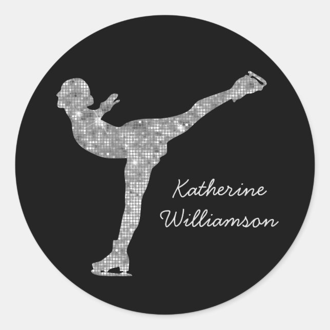 Custom Figure Skating Ice Skating Silver Shimmer Classic Round Sticker (Front)