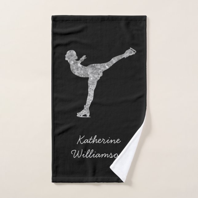Custom Figure Skating Ice Skating Silver Shimmer Hand Towel (Hand Towel)