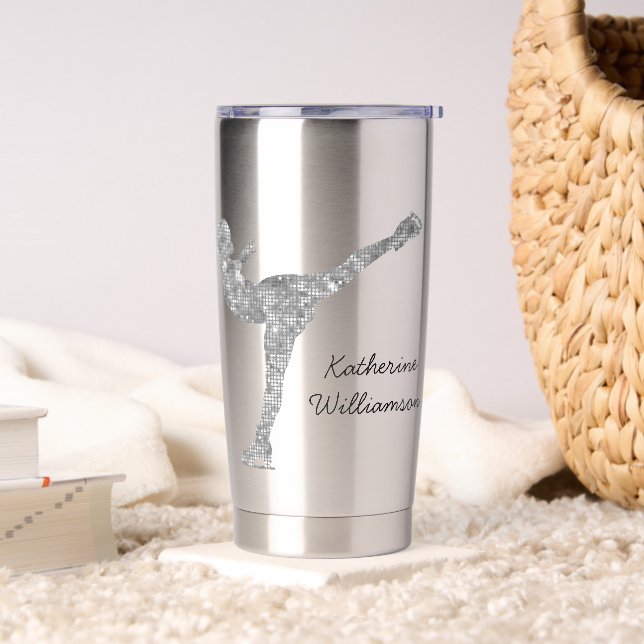 Custom Figure Skating Ice Skating Silver Shimmer Insulated Tumbler (Living Room)