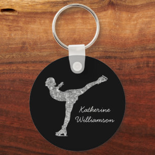 Custom Figure Skating Ice Skating Silver Shimmer Keychain
