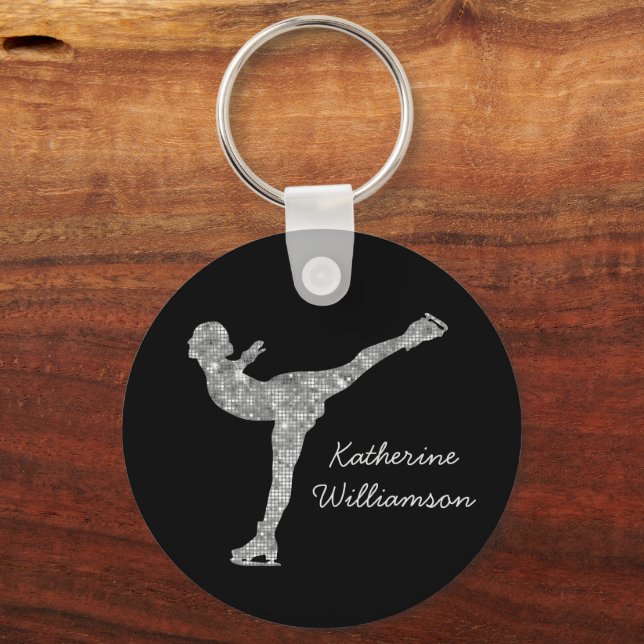 Custom Figure Skating Ice Skating Silver Shimmer Keychain (Back)