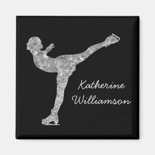 Custom Figure Skating Ice Skating Silver Shimmer Magnet