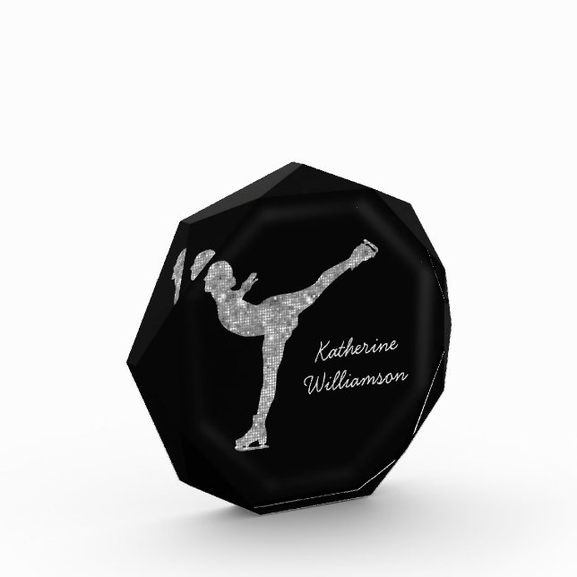 Custom Figure Skating Ice Skating Silver Shimmer Photo Block (Left)