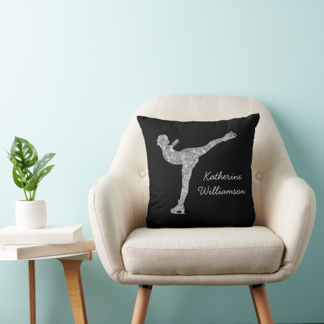 Custom Figure Skating Ice Skating Silver Shimmer Throw Pillow (Chair)
