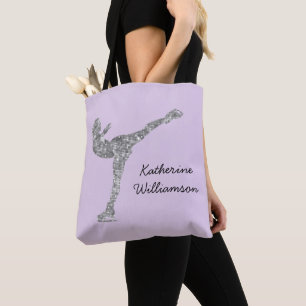 Custom Figure Skating Ice Skating Silver Shimmer Tote Bag