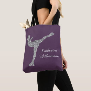 Custom Figure Skating Ice Skating Silver Shimmer Tote Bag