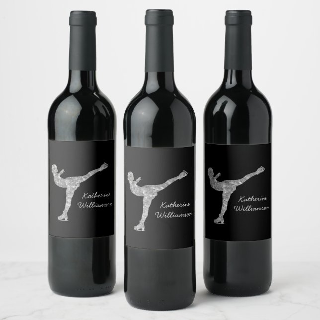 Custom Figure Skating Ice Skating Silver Shimmer Wine Label (Bottles)