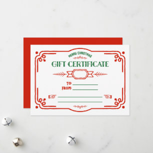 Custom Fill in the Blank Holiday Gift Certificate Card