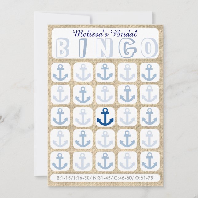 Custom fill it in bridal bingo anchor game card (Front)