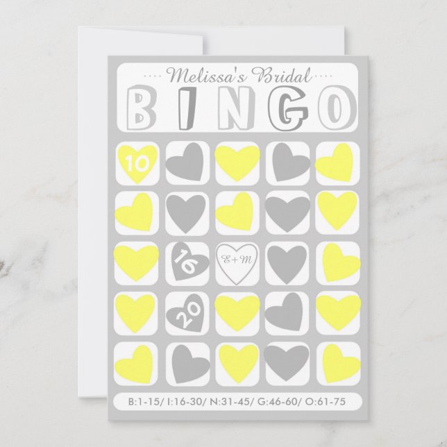 Custom fill it in bridal bingo grey game card (Front)