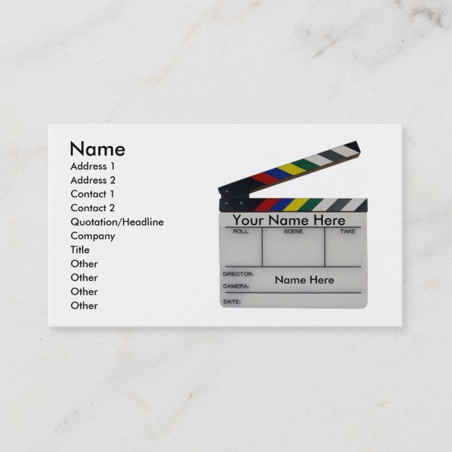Custom Film slate clapboard movie business card (Front)