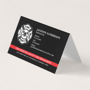 Custom Fire Department Firefighter Red Line Logo Business Card