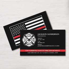 Custom Fire Department Firefighter Red Line Logo Business Card