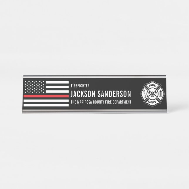 Custom Fire Department Logo Badge Firefighter Desk Name Plate (Front)