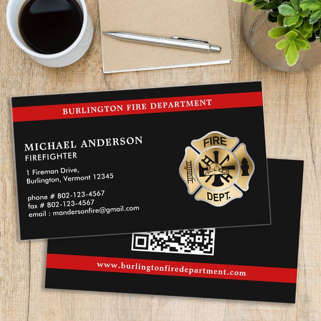 Custom Fire Department Logo QR Code Firefighter  Business Card (Creator Uploaded)