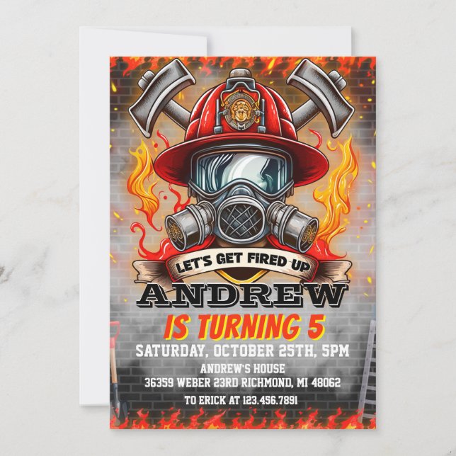 Custom Fire Fighter Mask Fire Department birthday Invitation (Front)